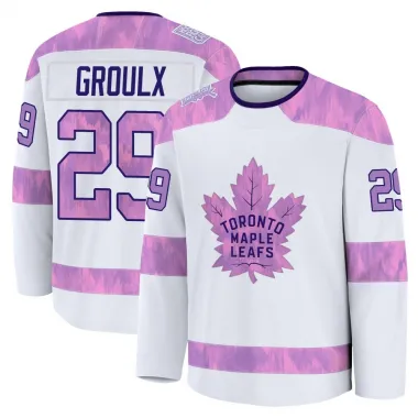 White Youth Bo Groulx Premium Toronto Maple Leafs 2024 Hockey Fights Cancer Practice Jersey